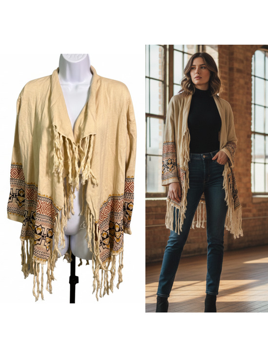 Reba Sweaters - Vintage Reba Southwestern Bohemian Fringe Cardigan Womens Small Open Front